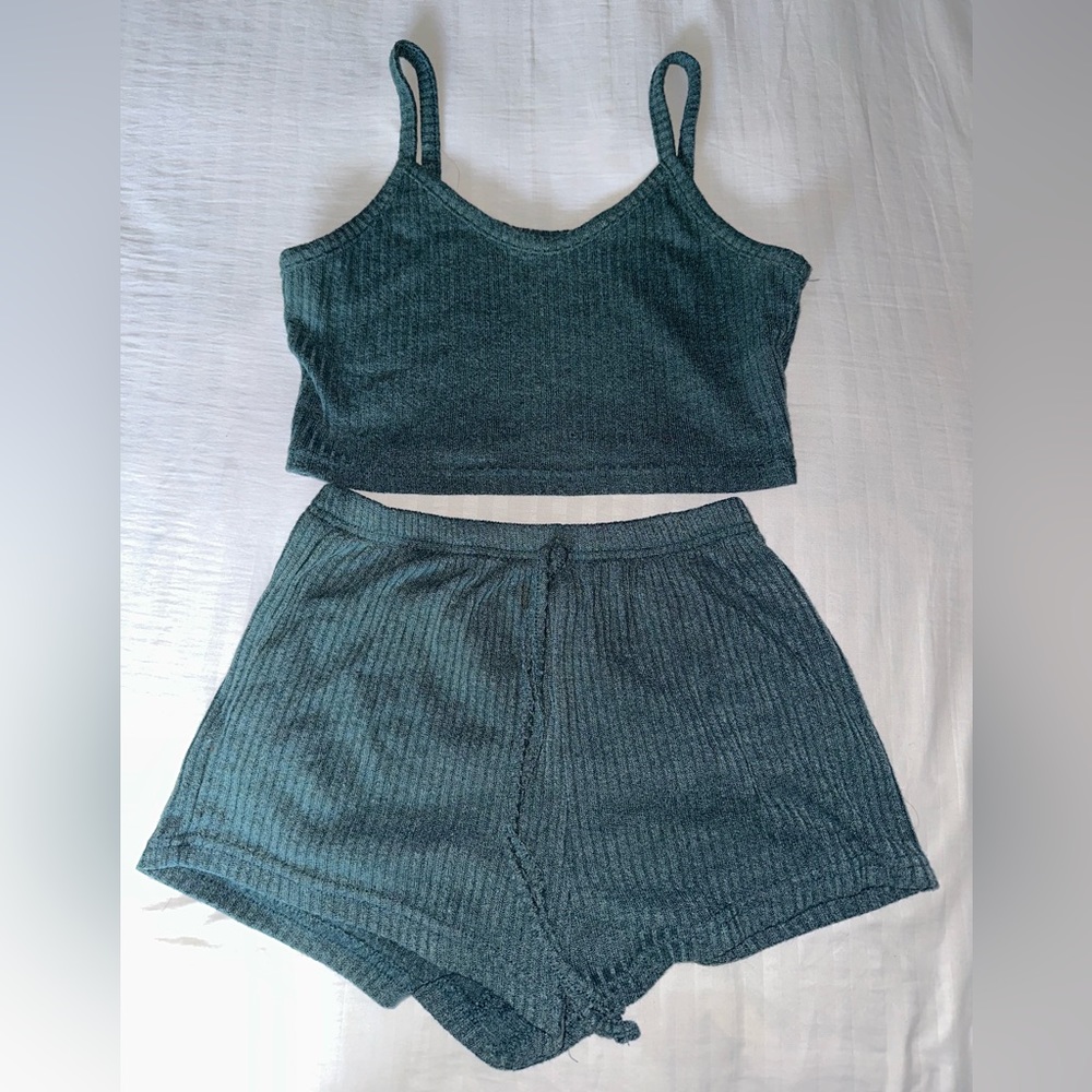 Ribbed Knit Cami Top & Tie Waist Shorts Lounge Set